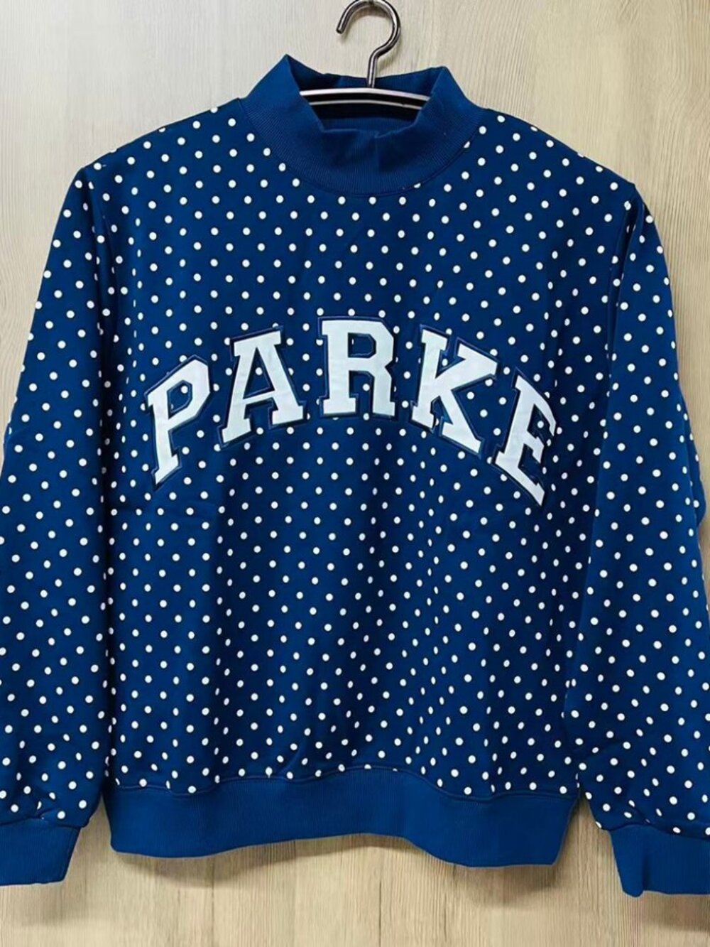 PARKE Blue Polka Dot Mock Neck Sweatshirt